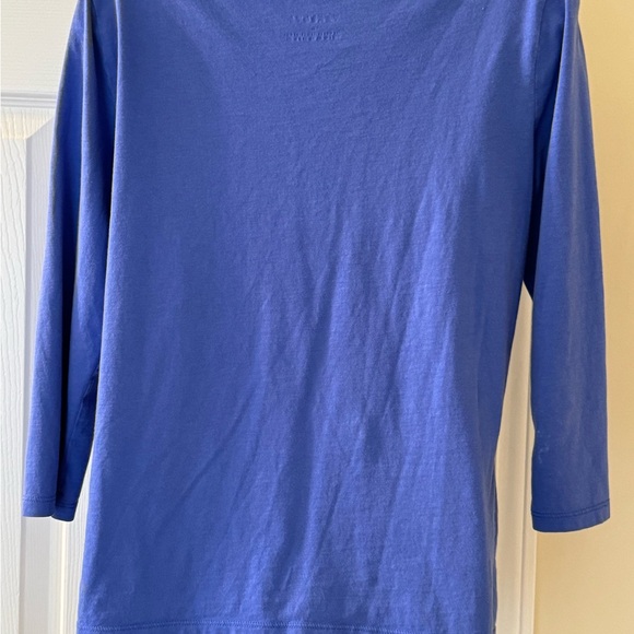 Talbots 3/4 length Blue Top Scalloped edge around neck Size Medium - Picture 2 of 3